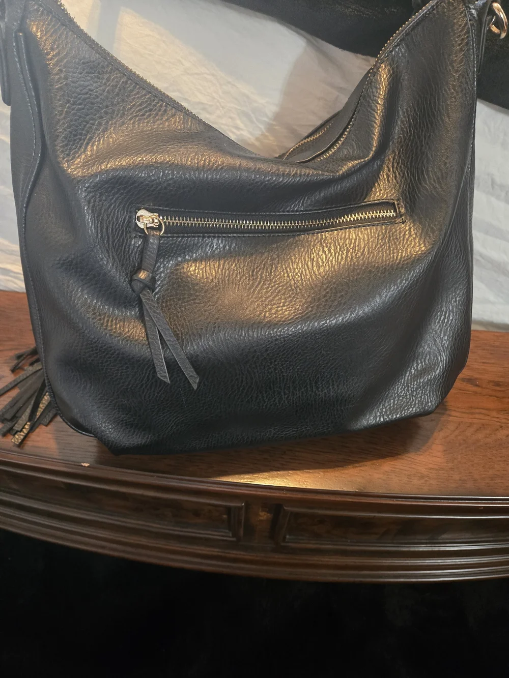 Antik Kraft Black Fringe Hobo Shoulder Bag Boho Western Vegan Leather Large